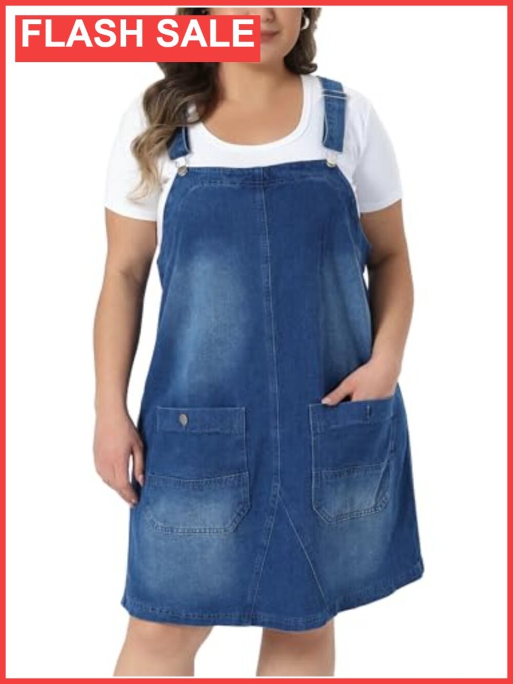 Plus Size Denim Overall Dress Adjustable Strap Bib Jumper with Pockets